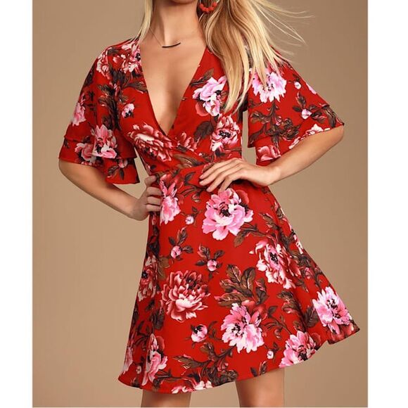 Lulu's Red and Pink Mini Dress with Chic Design - Picture 1 of 6